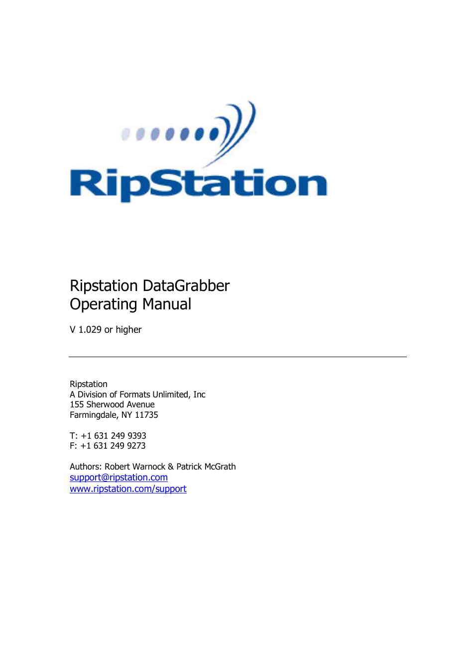 MF Digital Ripstation DataGrabber V1.0.29.0 User Manual | 28 pages