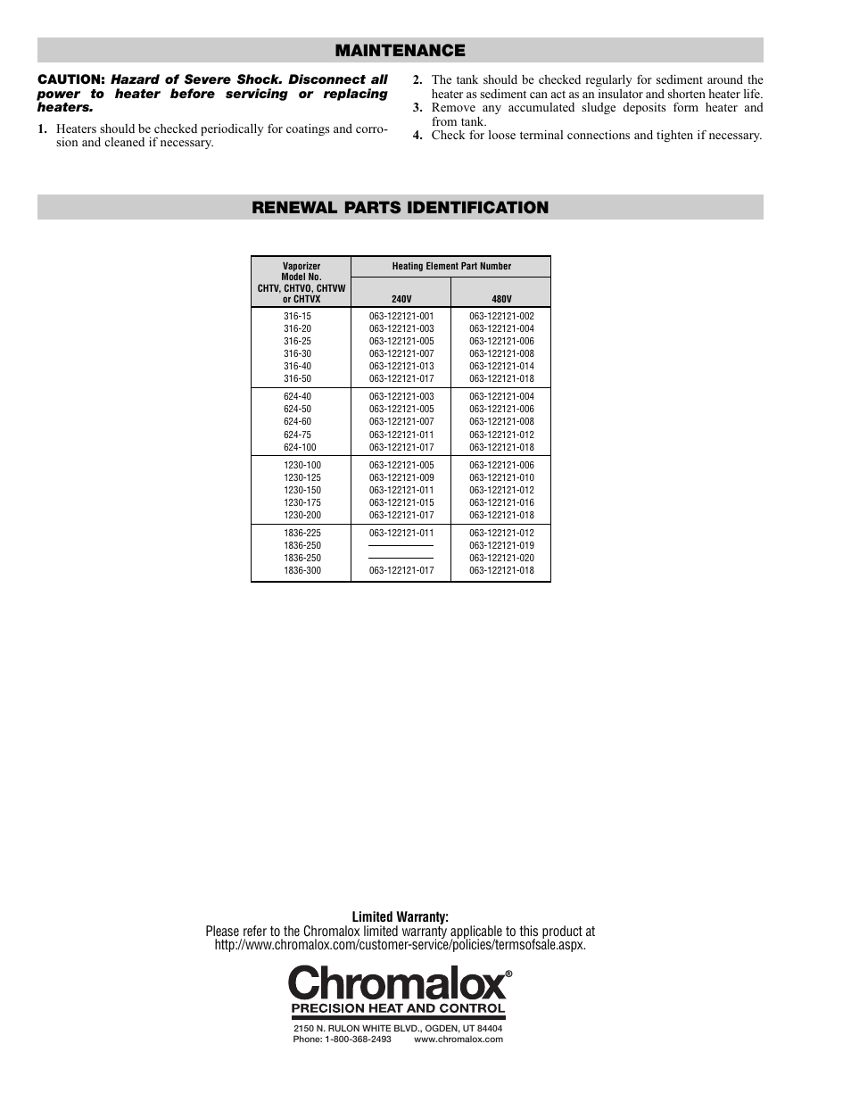 Maintenance renewal parts identification | Chromalox PQ431 User Manual | Page 4 / 4