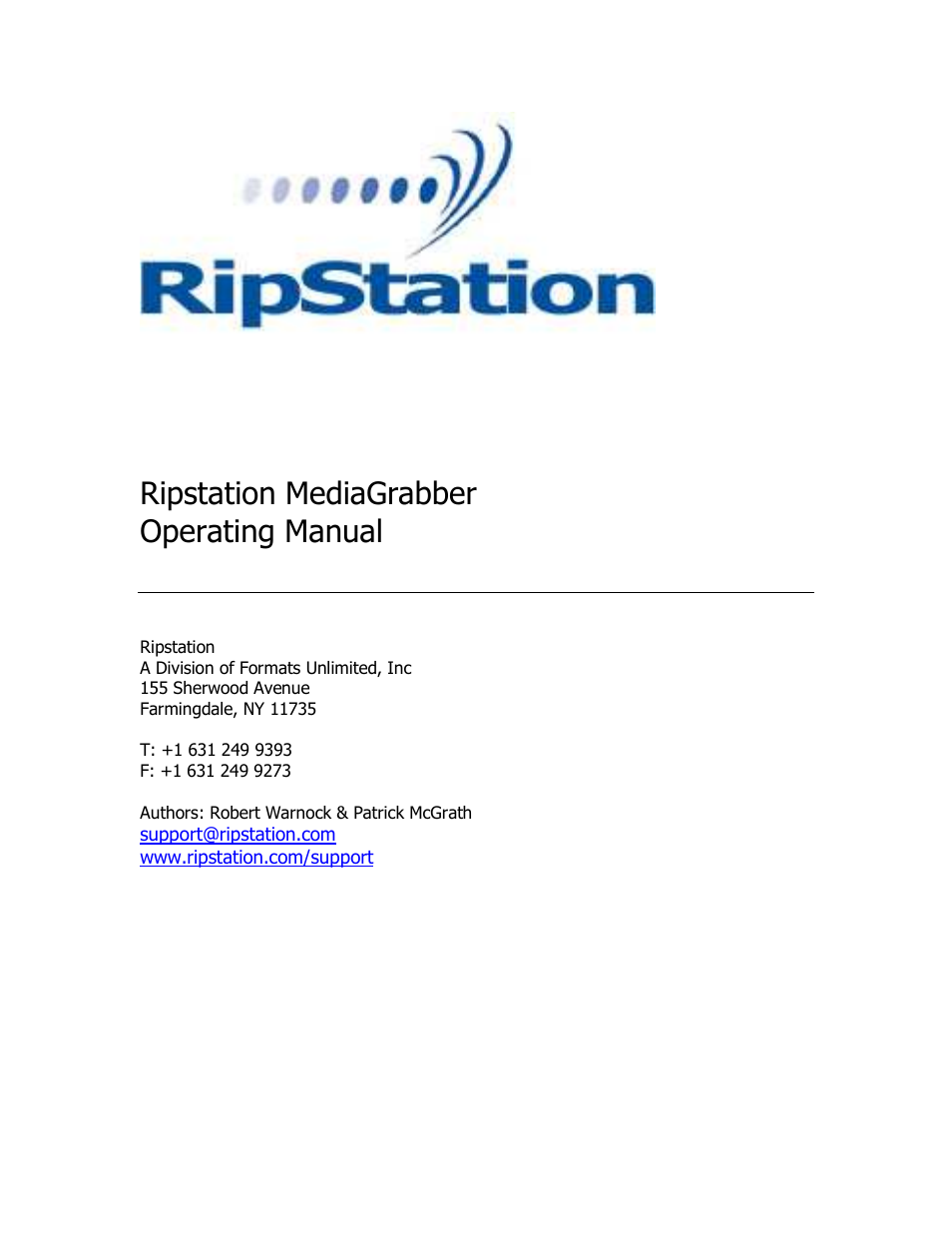 MF Digital Ripstation MediaGrabber V1.0.29.0 User Manual | 33 pages