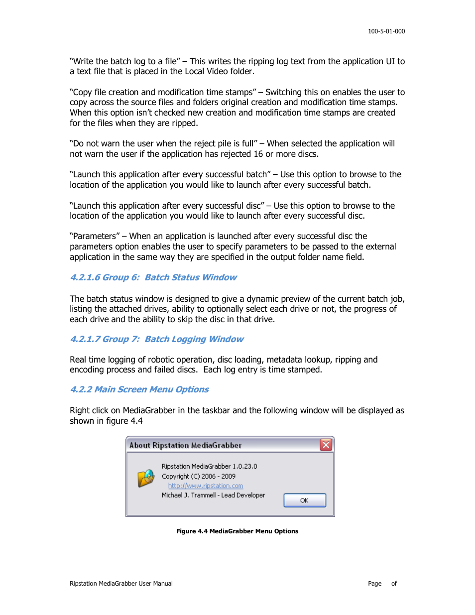 6 group 6: batch status window 23, 7 group 7: batch logging window 23, 2 main screen menu options 23 | Creen, Ptions | MF Digital Ripstation MediaGrabber V1.0.29.0 User Manual | Page 23 / 33