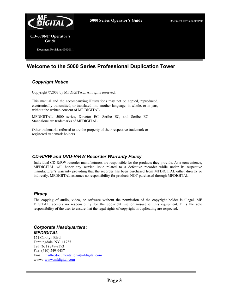 MF Digital 5000 Series User Manual | Page 4 / 65