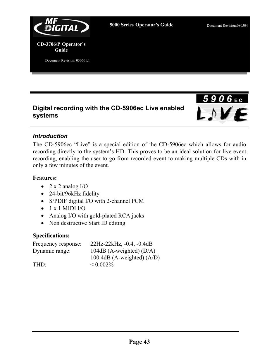 MF Digital 5000 Series User Manual | Page 44 / 65