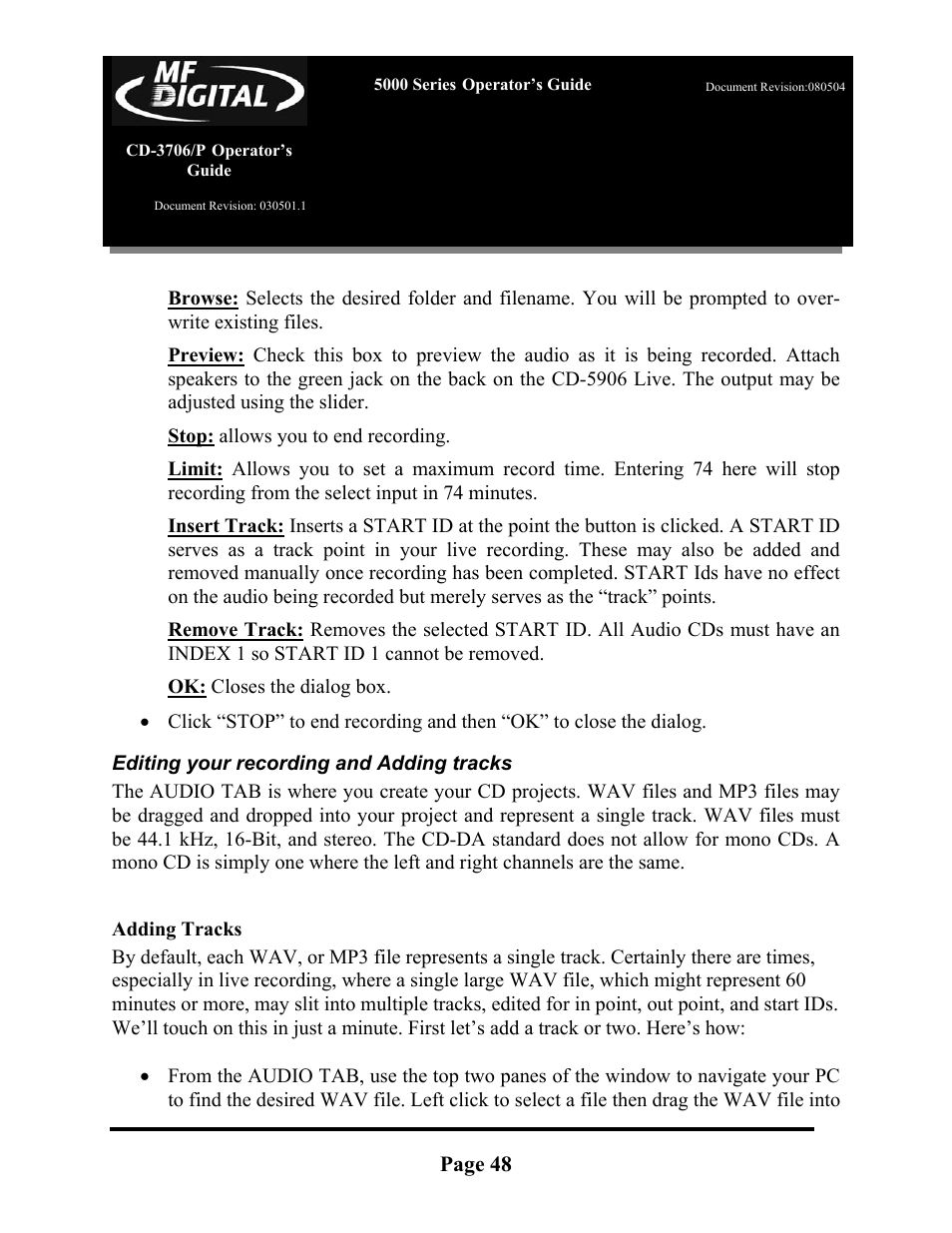 MF Digital 5000 Series User Manual | Page 49 / 65