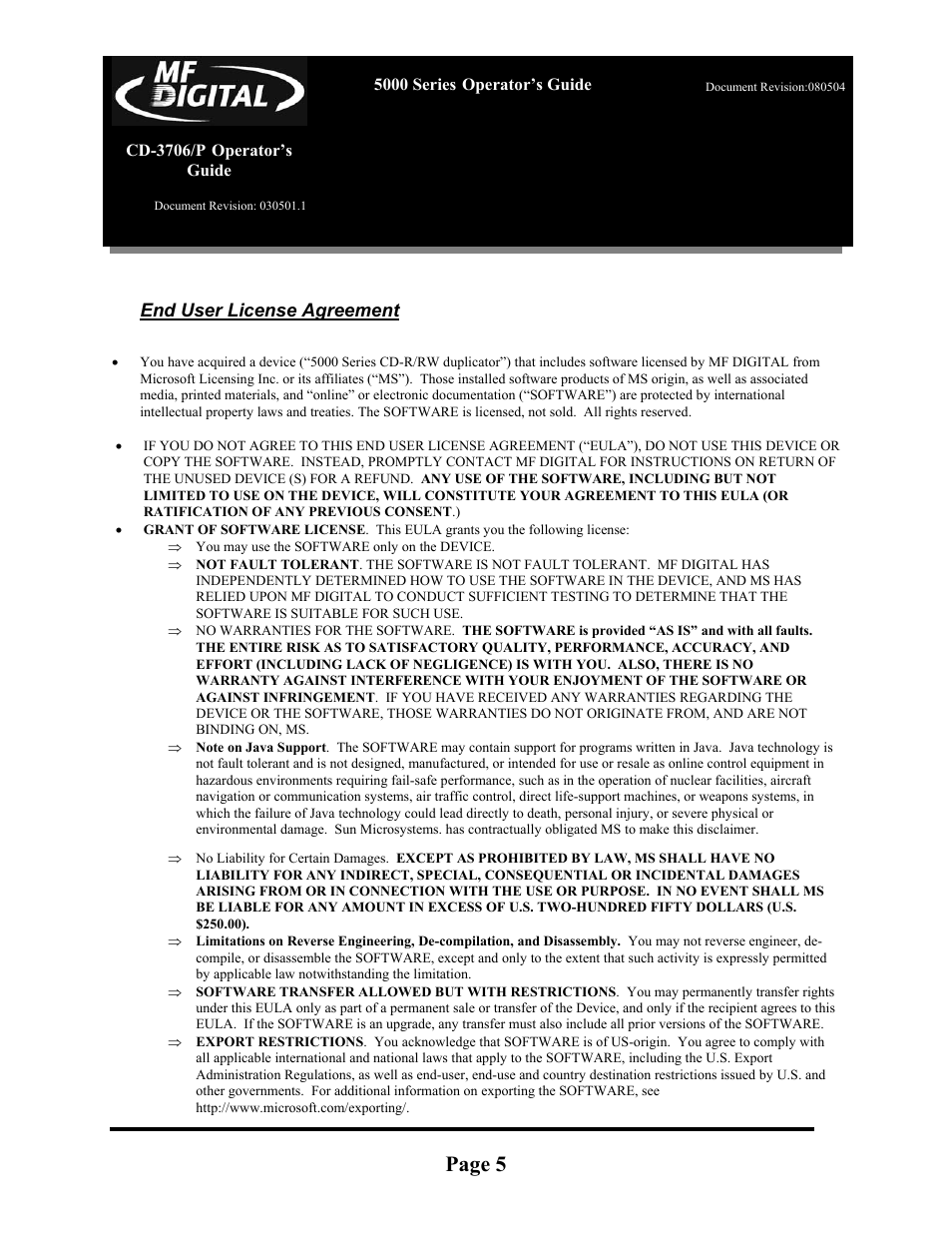 Page 5 | MF Digital 5000 Series User Manual | Page 6 / 65