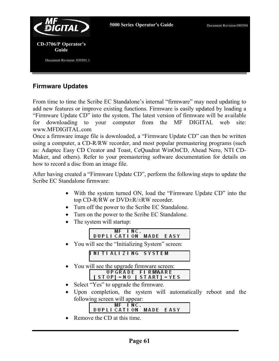 MF Digital 5000 Series User Manual | Page 62 / 65