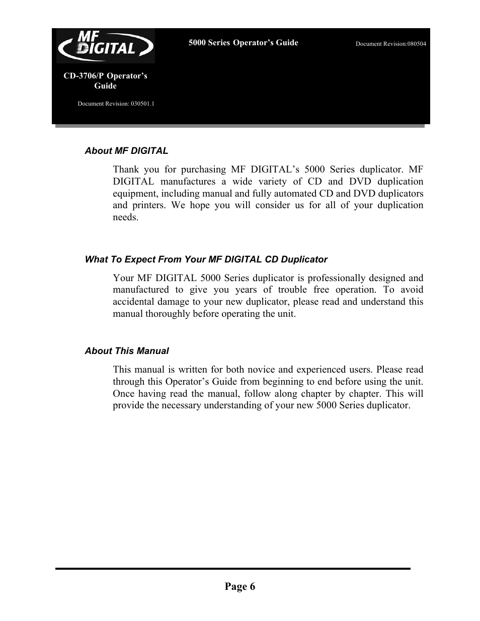 Page 6 | MF Digital 5000 Series User Manual | Page 7 / 65