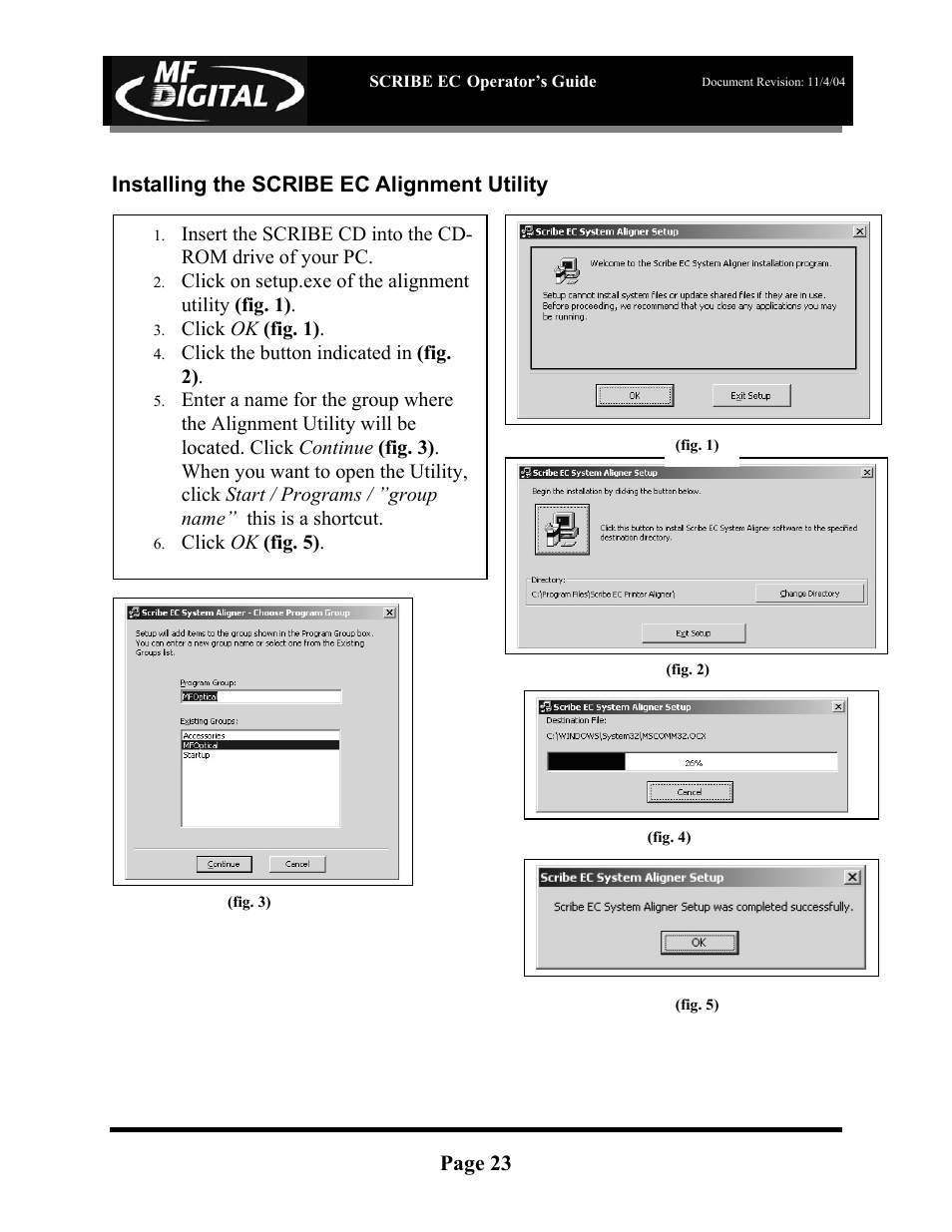 Page 23 installing the scribe ec alignment utility | MF Digital SCRIBE EC PC-Based Series User Manual | Page 24 / 91