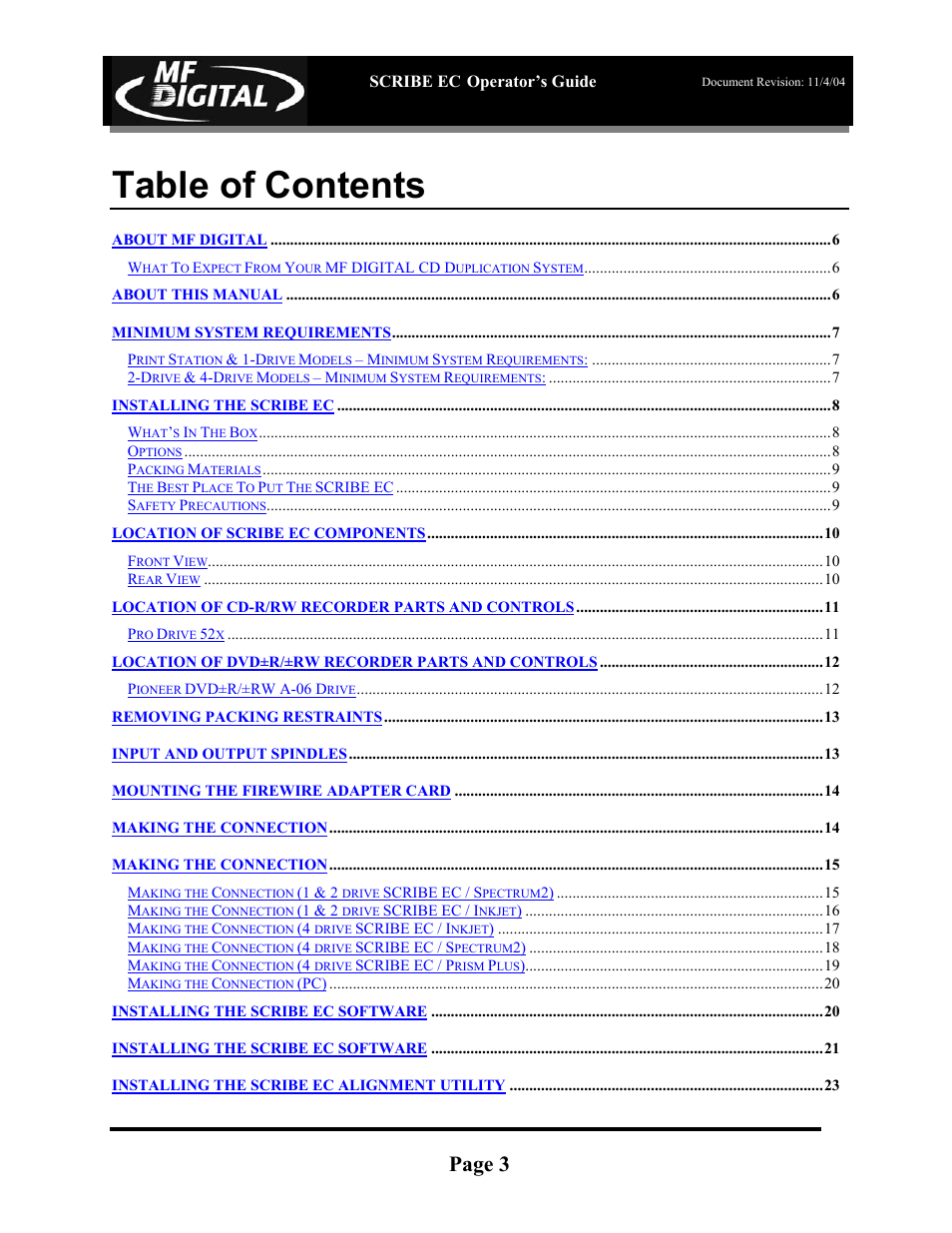 MF Digital SCRIBE EC PC-Based Series User Manual | Page 4 / 91