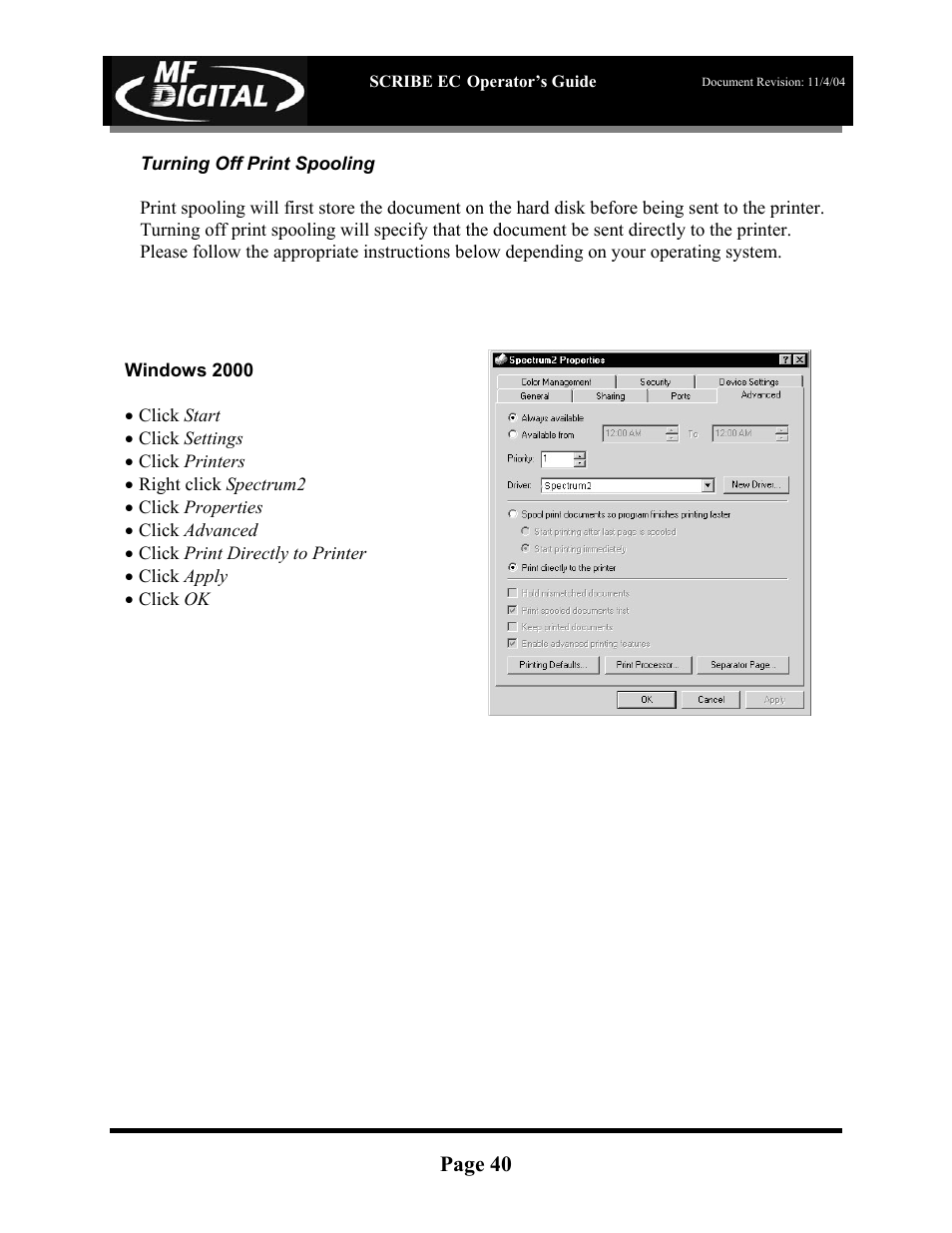 Page 40 | MF Digital SCRIBE EC PC-Based Series User Manual | Page 41 / 91