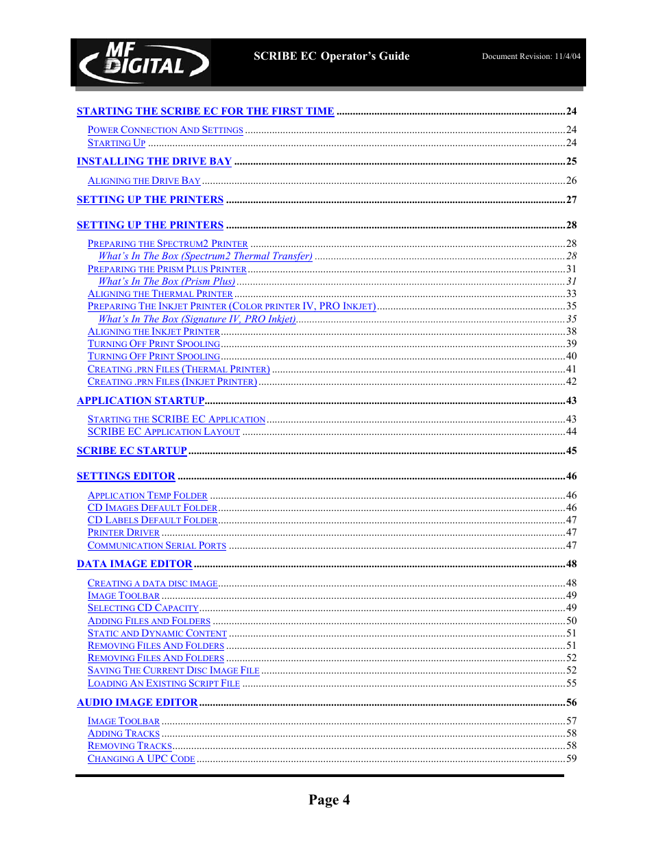 Page 4 | MF Digital SCRIBE EC PC-Based Series User Manual | Page 5 / 91