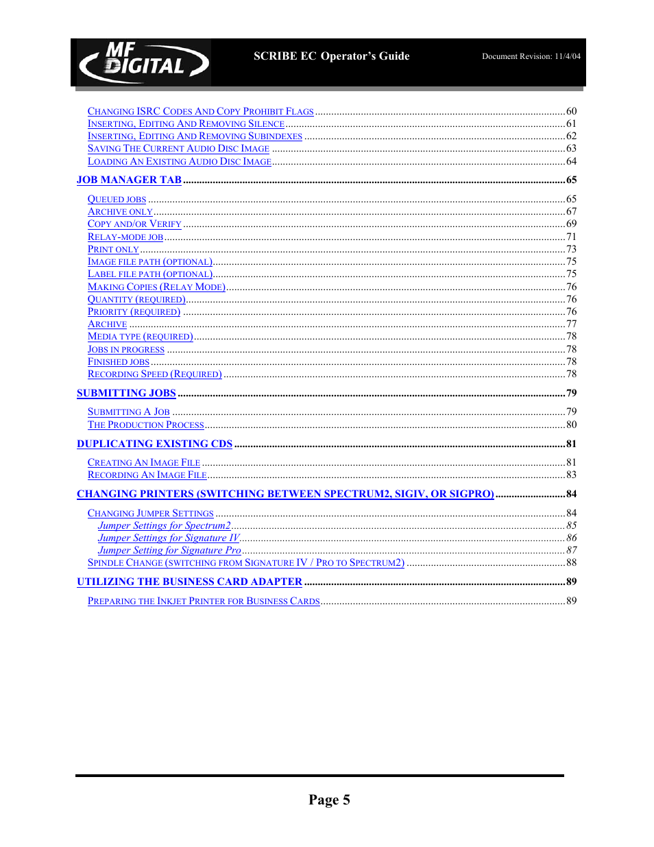 Page 5 | MF Digital SCRIBE EC PC-Based Series User Manual | Page 6 / 91