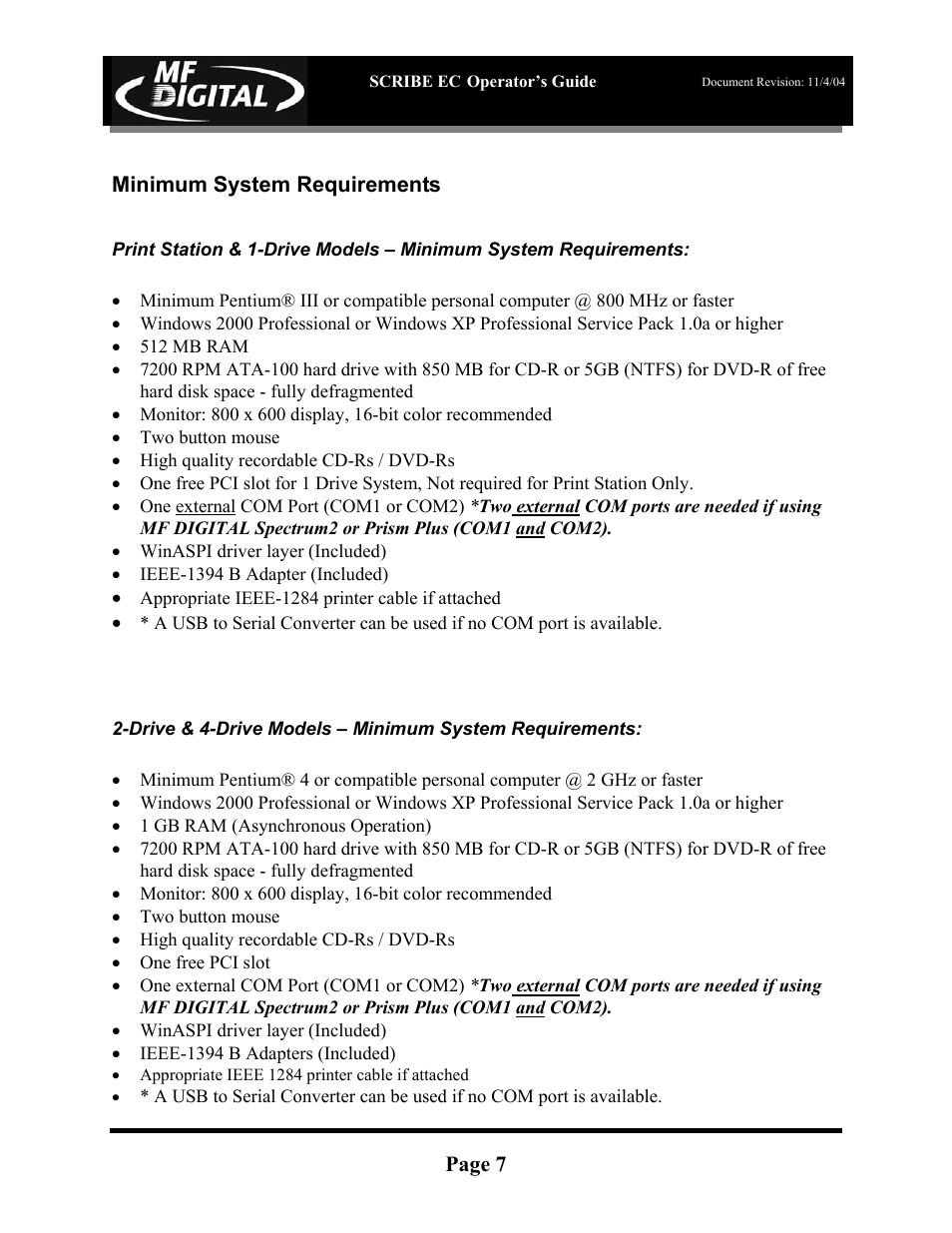 MF Digital SCRIBE EC PC-Based Series User Manual | Page 8 / 91