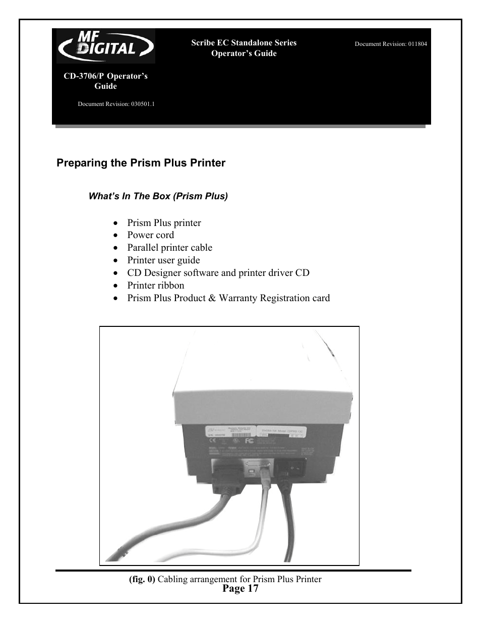 Page 17 preparing the prism plus printer | MF Digital SCRIBE EC_PC_manual User Manual | Page 17 / 63