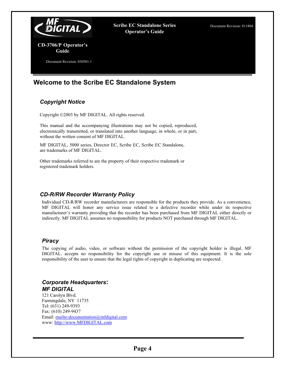 Page 4 welcome to the scribe ec standalone system | MF Digital SCRIBE EC_PC_manual User Manual | Page 4 / 63