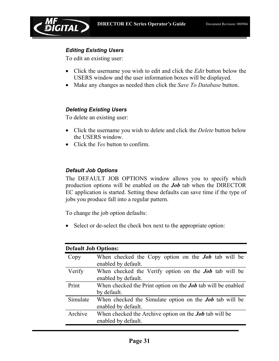 MF Digital Director EC Publishing Series User Manual | Page 32 / 87
