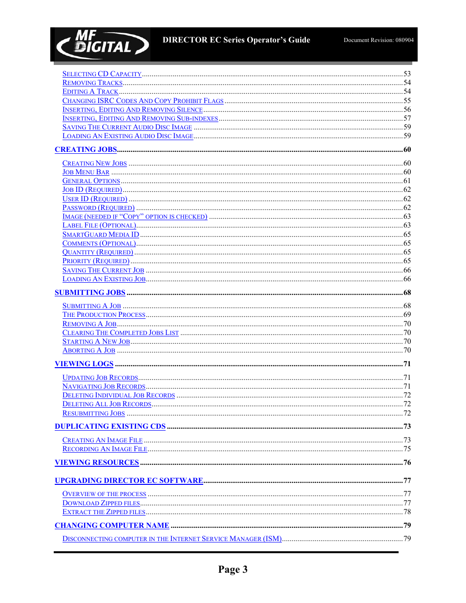 Page 3 | MF Digital Director EC Publishing Series User Manual | Page 4 / 87