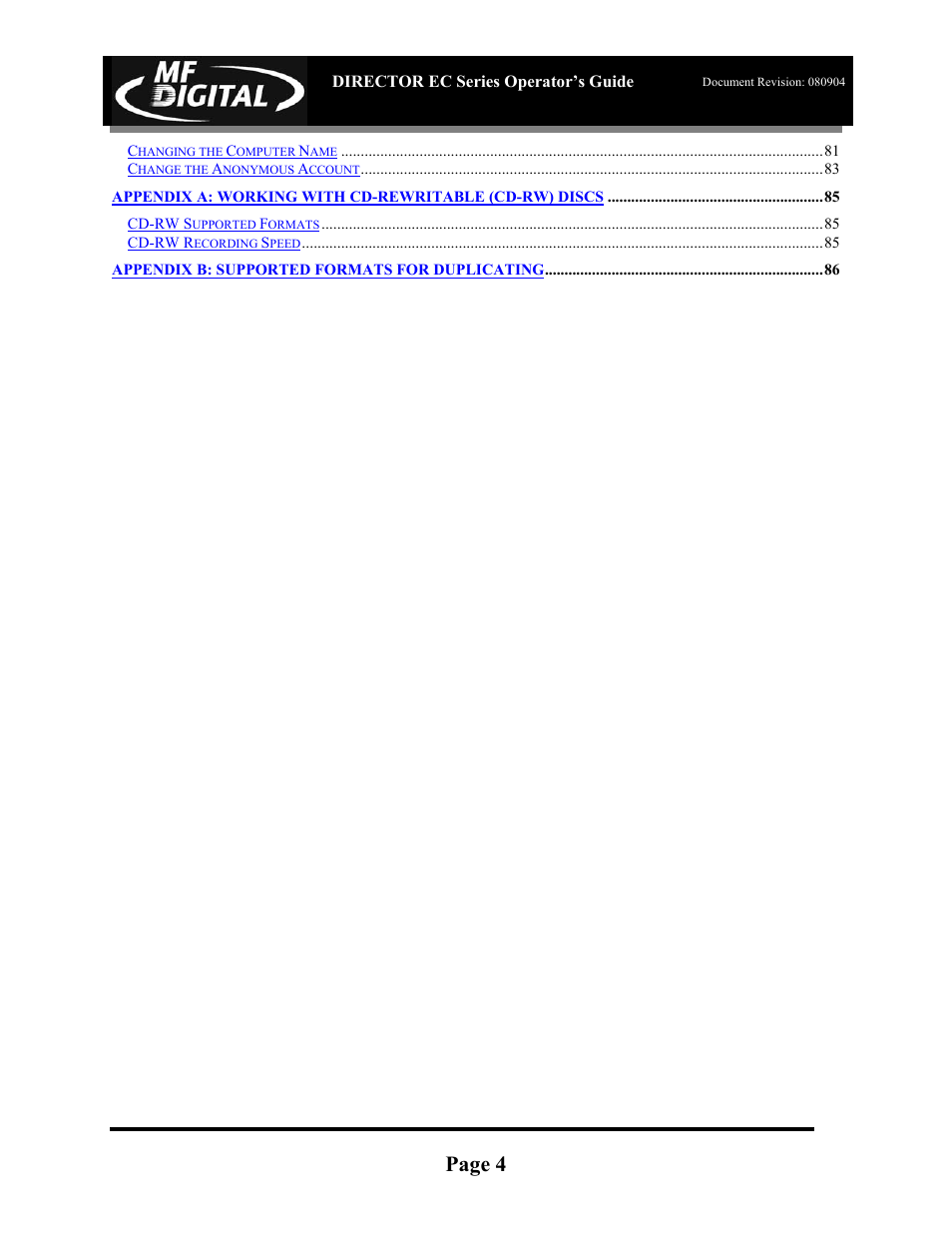 Page 4 | MF Digital Director EC Publishing Series User Manual | Page 5 / 87