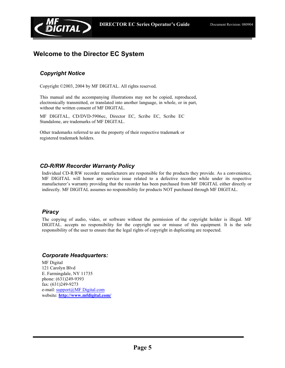 Page 5 welcome to the director ec system | MF Digital Director EC Publishing Series User Manual | Page 6 / 87