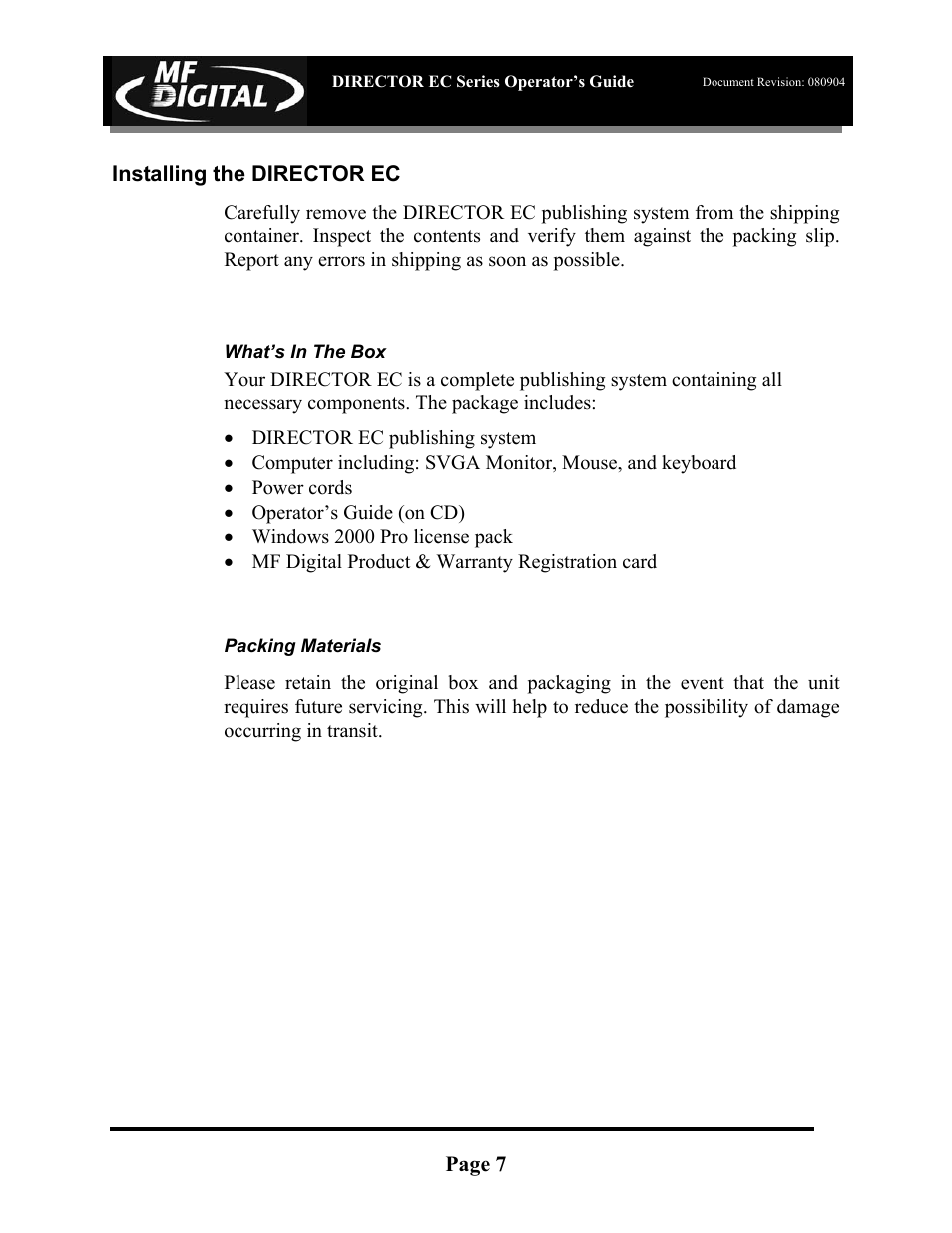 MF Digital Director EC Publishing Series User Manual | Page 8 / 87
