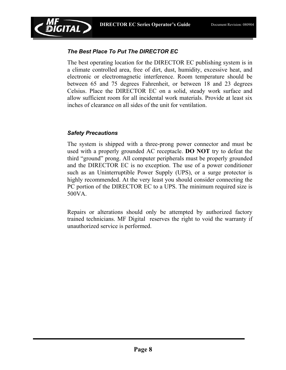 MF Digital Director EC Publishing Series User Manual | Page 9 / 87