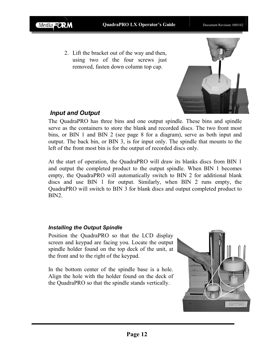 Page 12, Input and output | MF Digital CD-QuadraPRO (Rev: 08/01/02) User Manual | Page 13 / 55