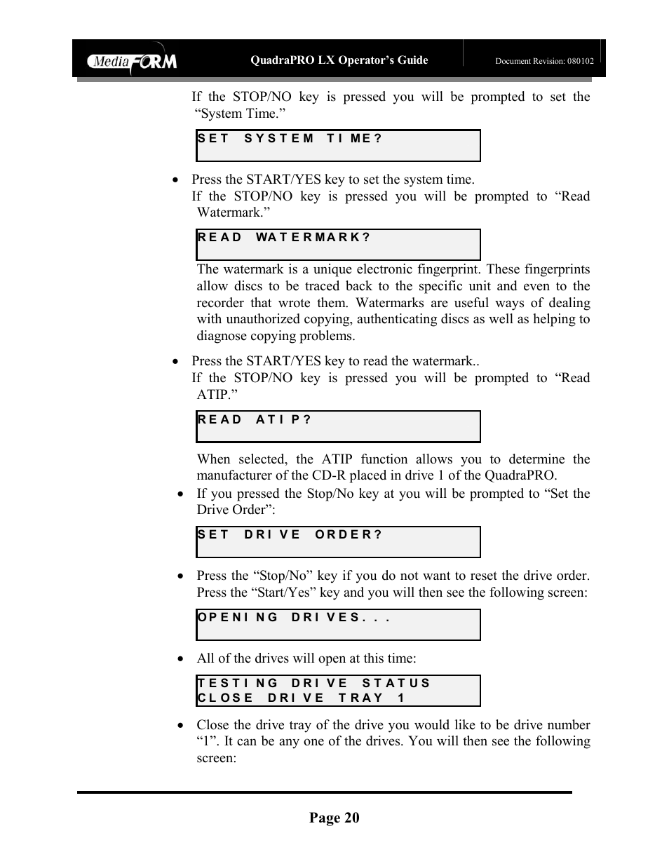 Page 20, All of the drives will open at this time | MF Digital CD-QuadraPRO (Rev: 08/01/02) User Manual | Page 21 / 55