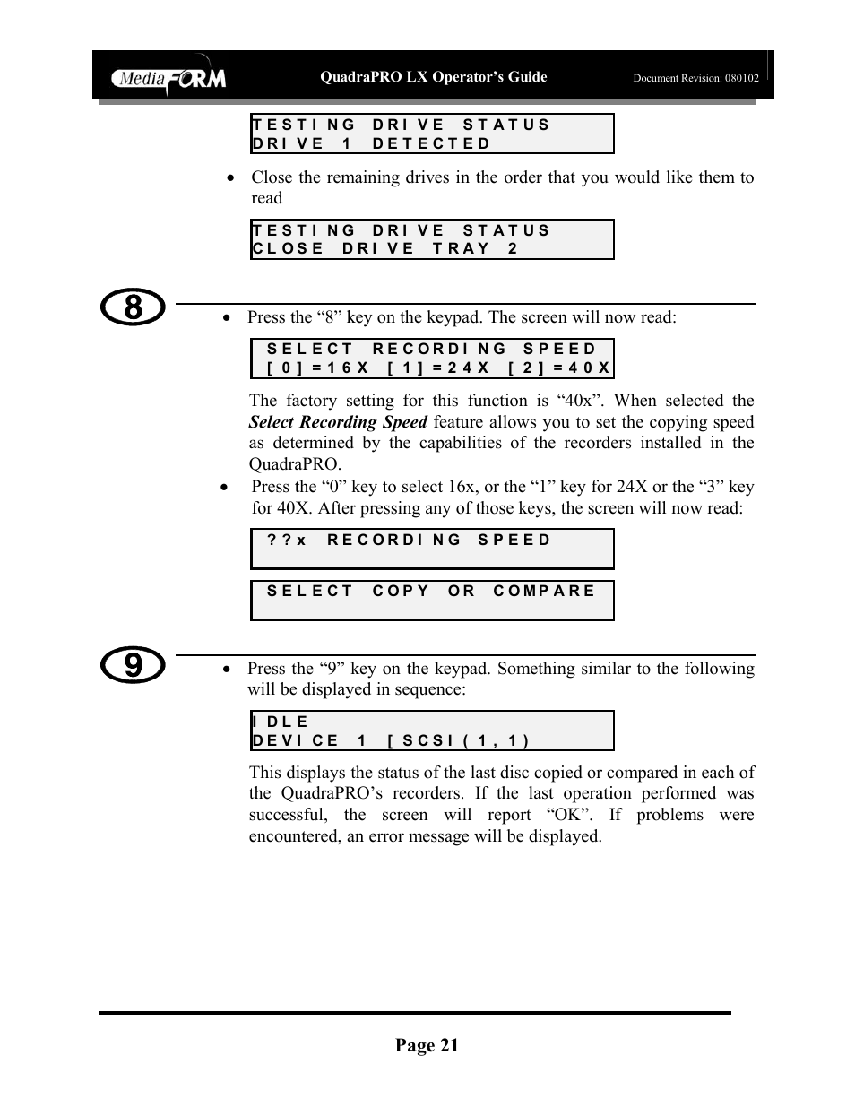 Page 21 | MF Digital CD-QuadraPRO (Rev: 08/01/02) User Manual | Page 22 / 55