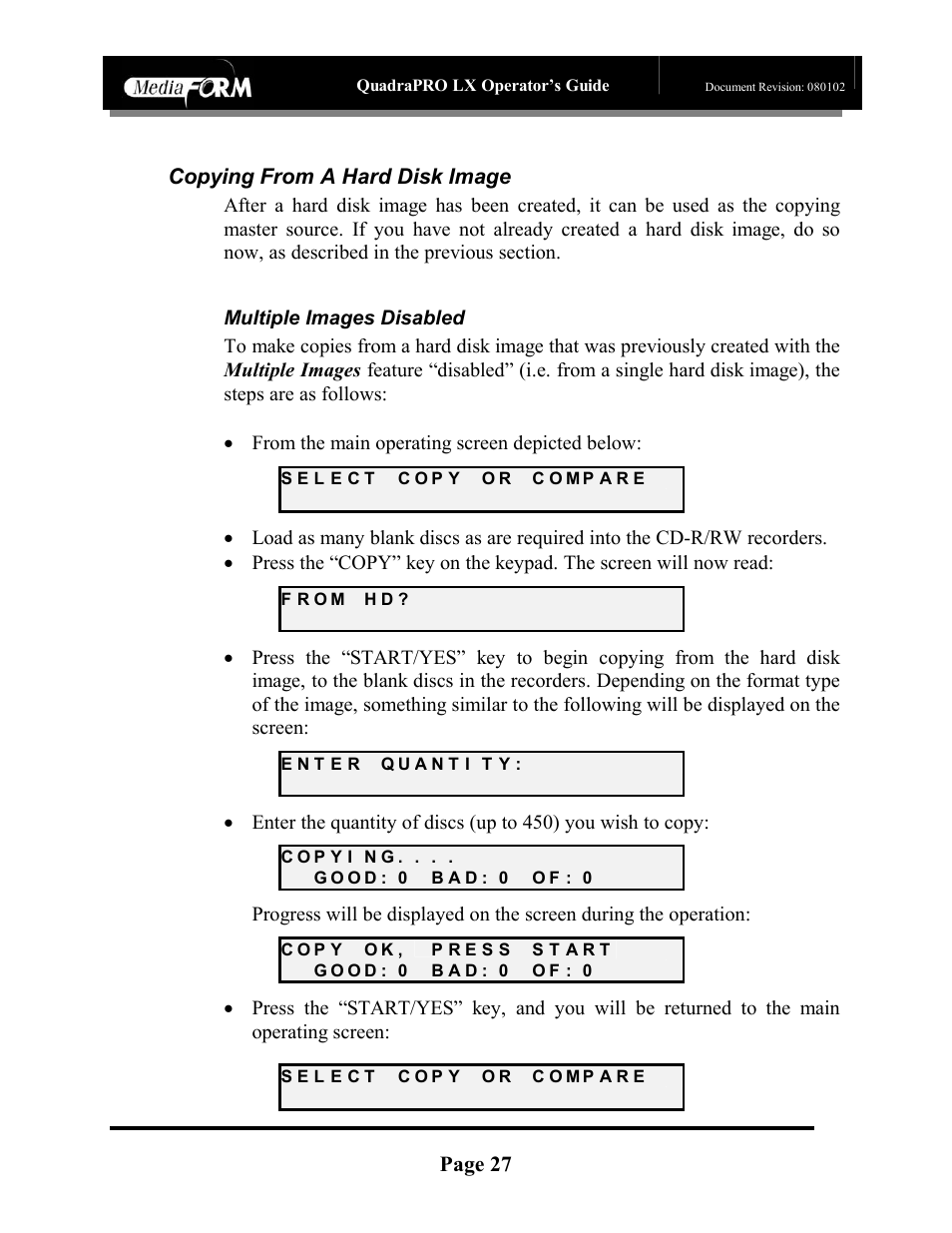 Page 27, Copying from a hard disk image | MF Digital CD-QuadraPRO (Rev: 08/01/02) User Manual | Page 28 / 55