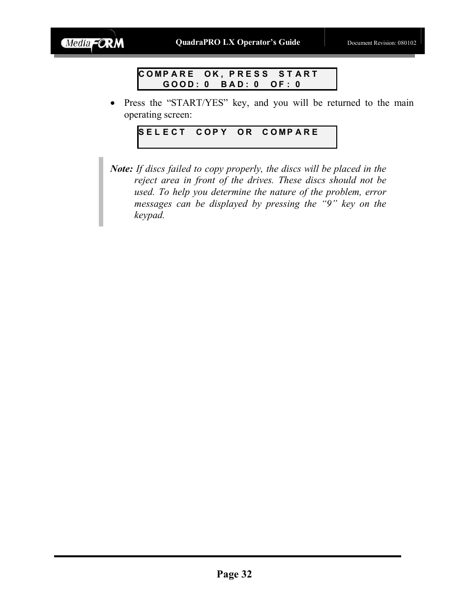 Page 32, Cd-3706/p operator’s guide, Quadrapro lx operator’s guide | MF Digital CD-QuadraPRO (Rev: 08/01/02) User Manual | Page 33 / 55