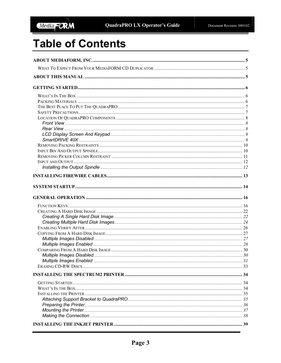 MF Digital CD-QuadraPRO (Rev: 08/01/02) User Manual | Page 4 / 55