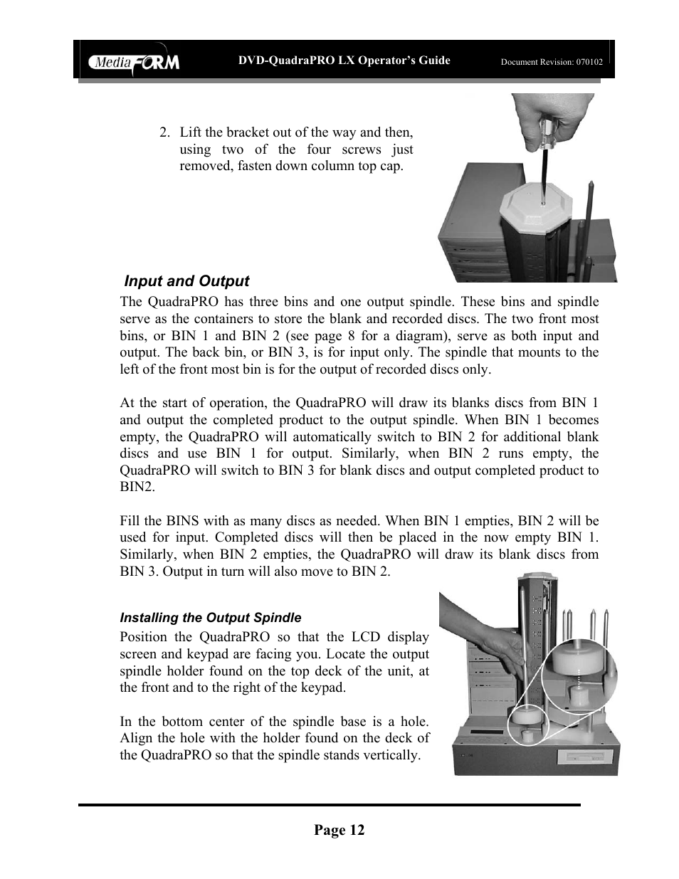 Page 12, Input and output | MF Digital DVD-QuadraPRO (Rev: 08/01/02) User Manual | Page 13 / 56