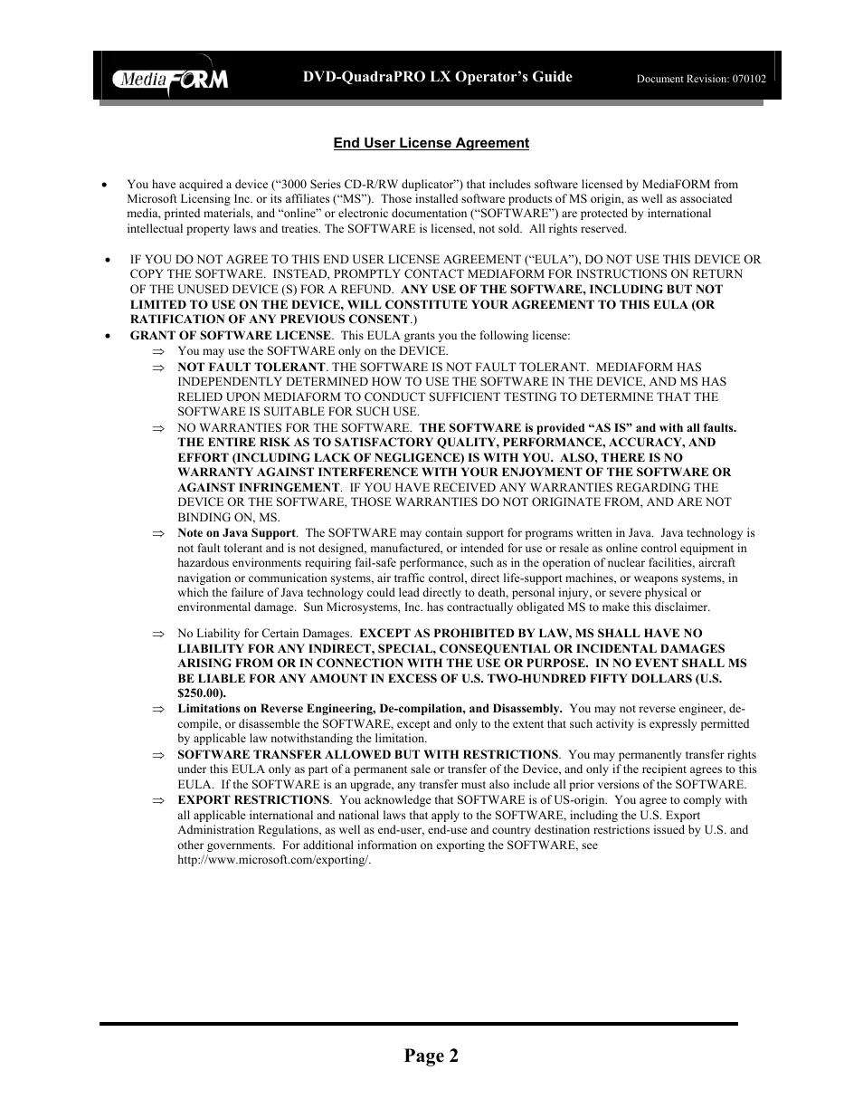 Page 2, Cd-3706/p operator’s guide, Dvd-quadrapro lx operator’s guide | MF Digital DVD-QuadraPRO (Rev: 08/01/02) User Manual | Page 3 / 56