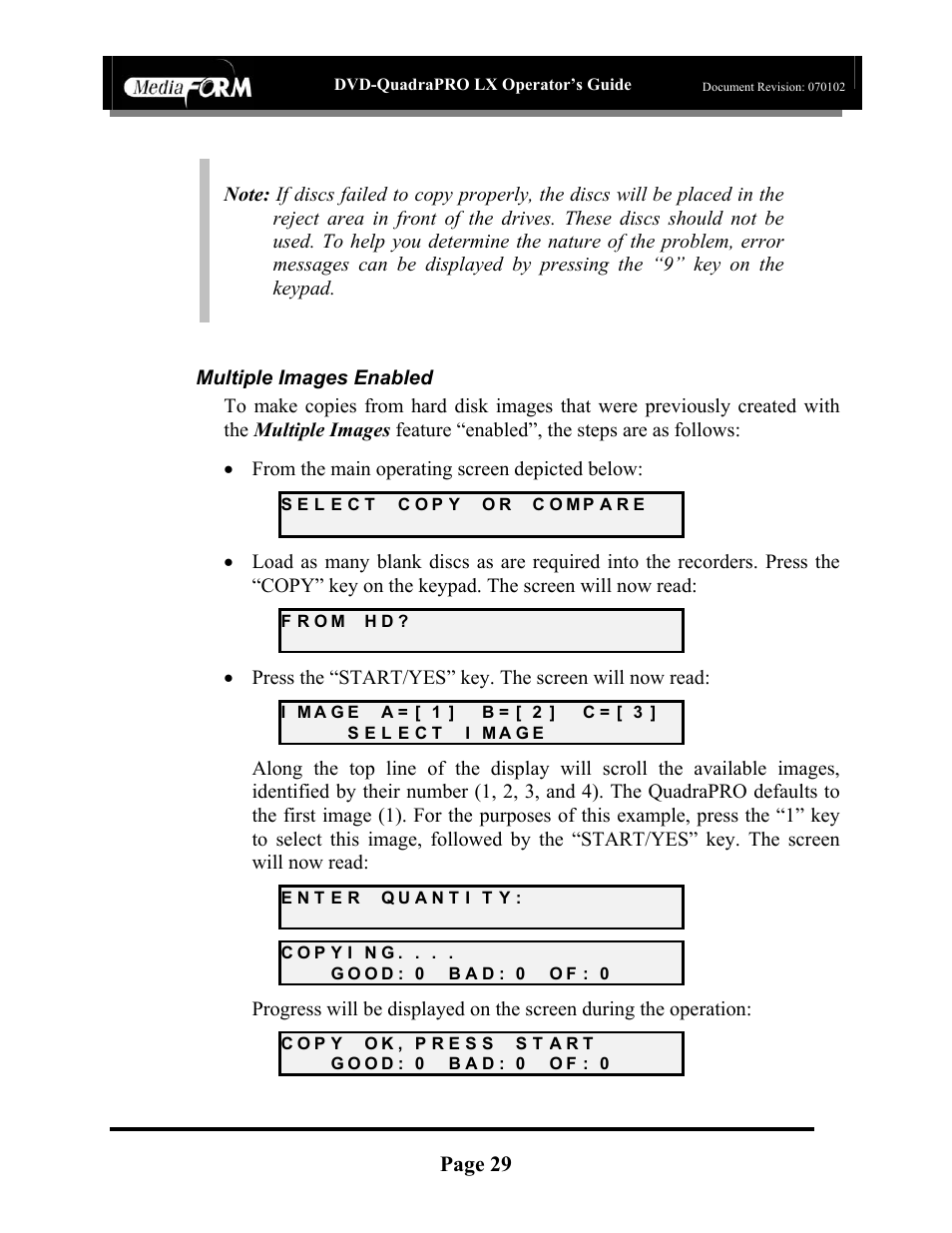 Page 29, Multiple images enabled | MF Digital DVD-QuadraPRO (Rev: 08/01/02) User Manual | Page 30 / 56