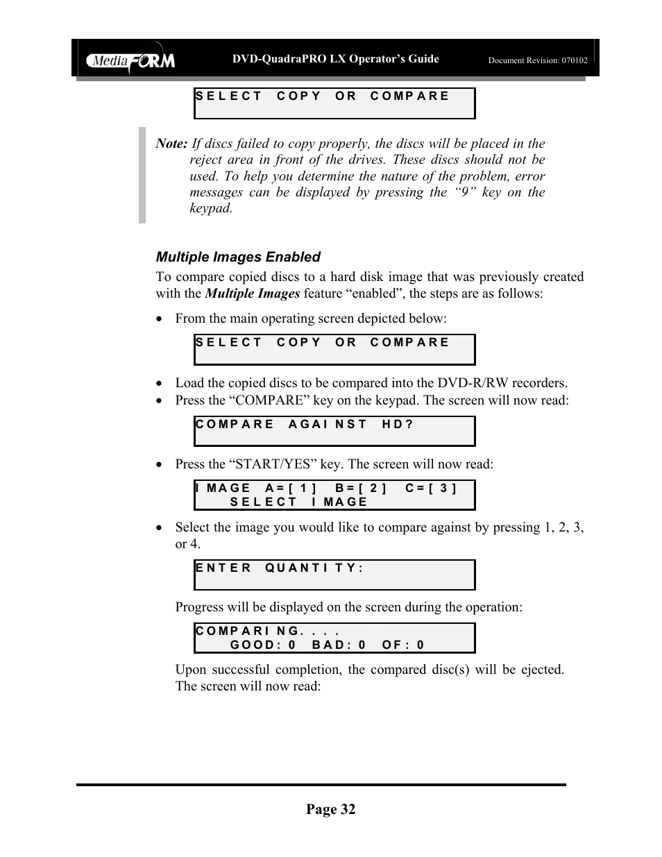 Page 32, Multiple images enabled | MF Digital DVD-QuadraPRO (Rev: 08/01/02) User Manual | Page 33 / 56