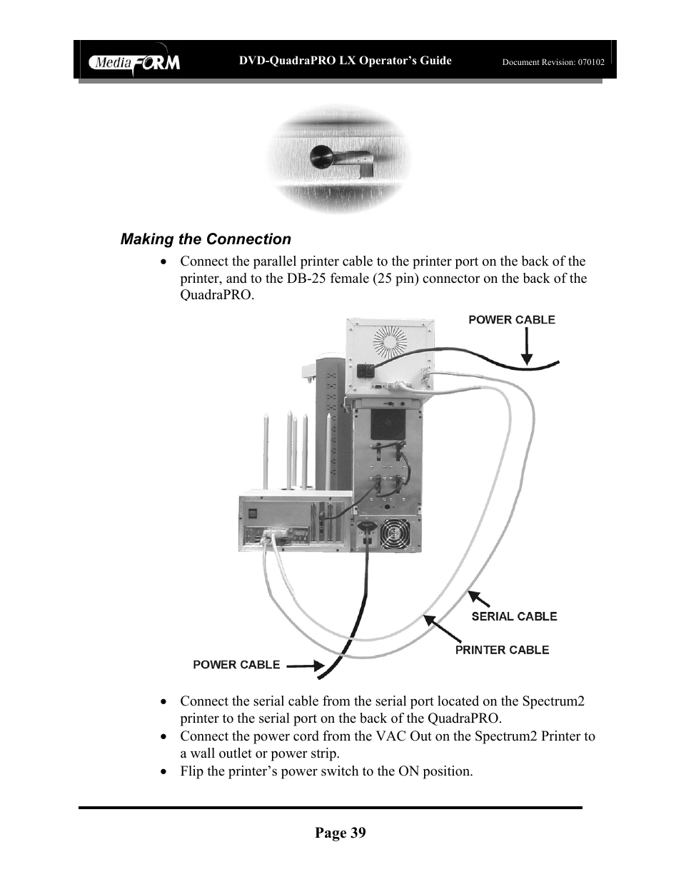 Page 39, Making the connection | MF Digital DVD-QuadraPRO (Rev: 08/01/02) User Manual | Page 40 / 56