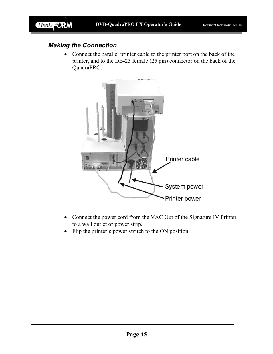 Page 45, Making the connection | MF Digital DVD-QuadraPRO (Rev: 08/01/02) User Manual | Page 46 / 56