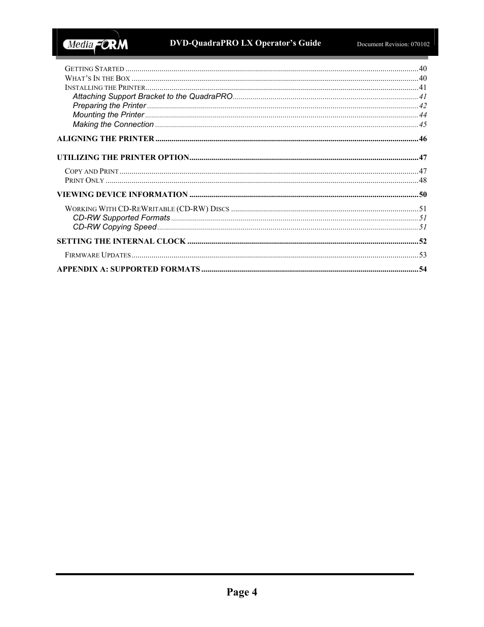 Page 4, Cd-3706/p operator’s guide, Dvd-quadrapro lx operator’s guide | MF Digital DVD-QuadraPRO (Rev: 08/01/02) User Manual | Page 5 / 56