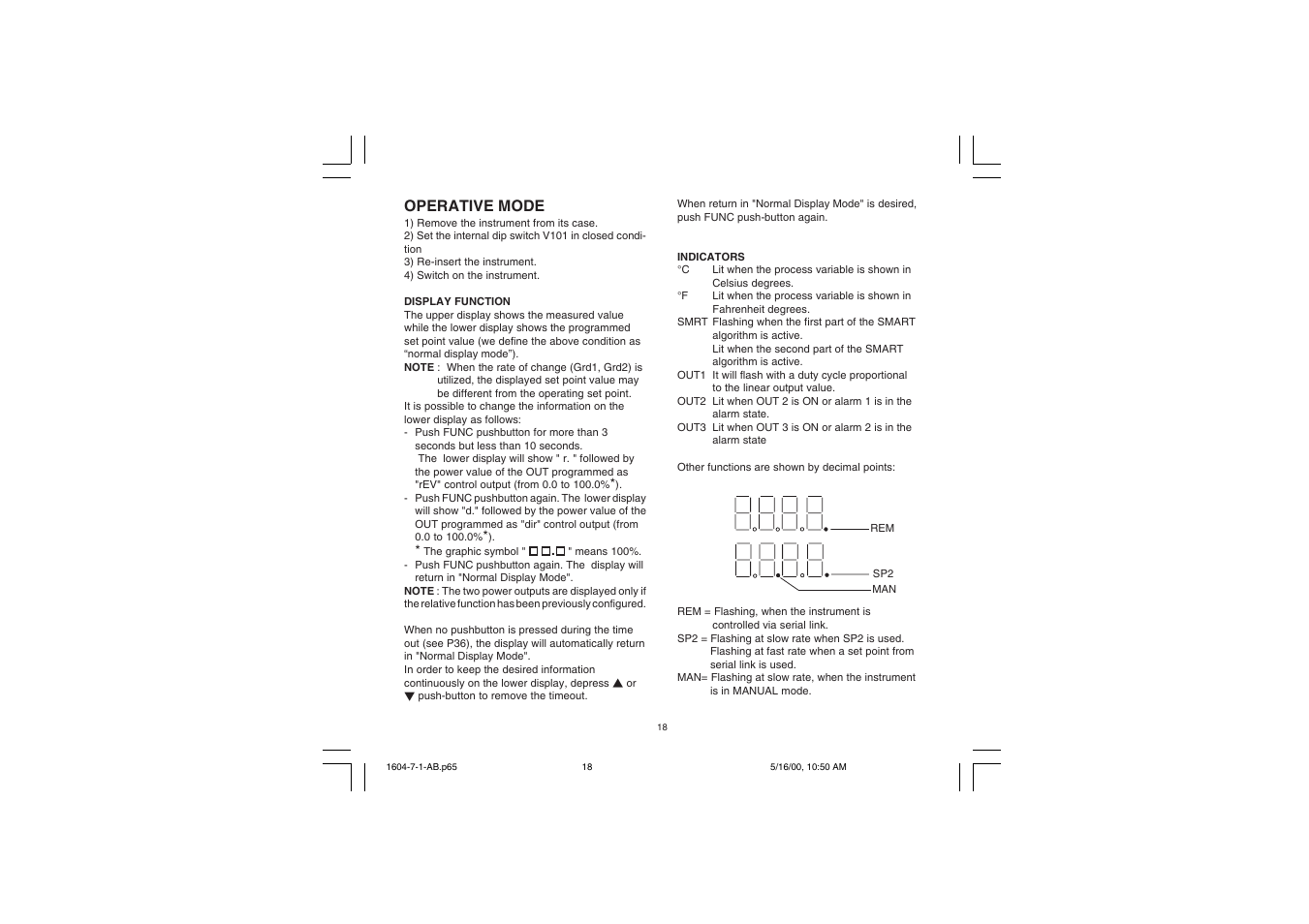 Operative mode | Chromalox TEMPERATURE CONTROLLER 1604-7 User Manual | Page 21 / 39