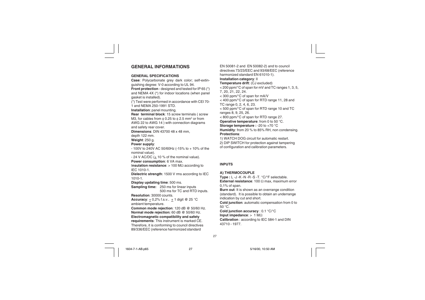 Chromalox TEMPERATURE CONTROLLER 1604-7 User Manual | Page 30 / 39