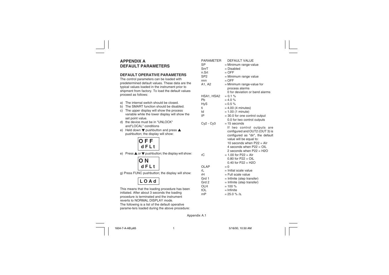 O f f, D f l t | Chromalox TEMPERATURE CONTROLLER 1604-7 User Manual | Page 35 / 39