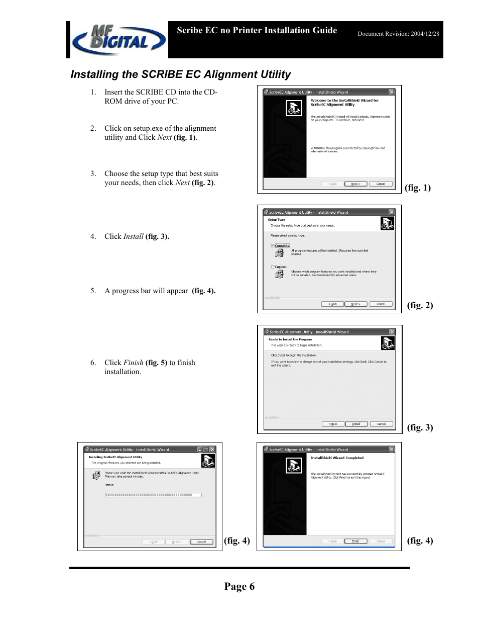 Page 6, Installing the scribe ec alignment utility | MF Digital ScribeEC with NO PRINTER User Manual | Page 6 / 9