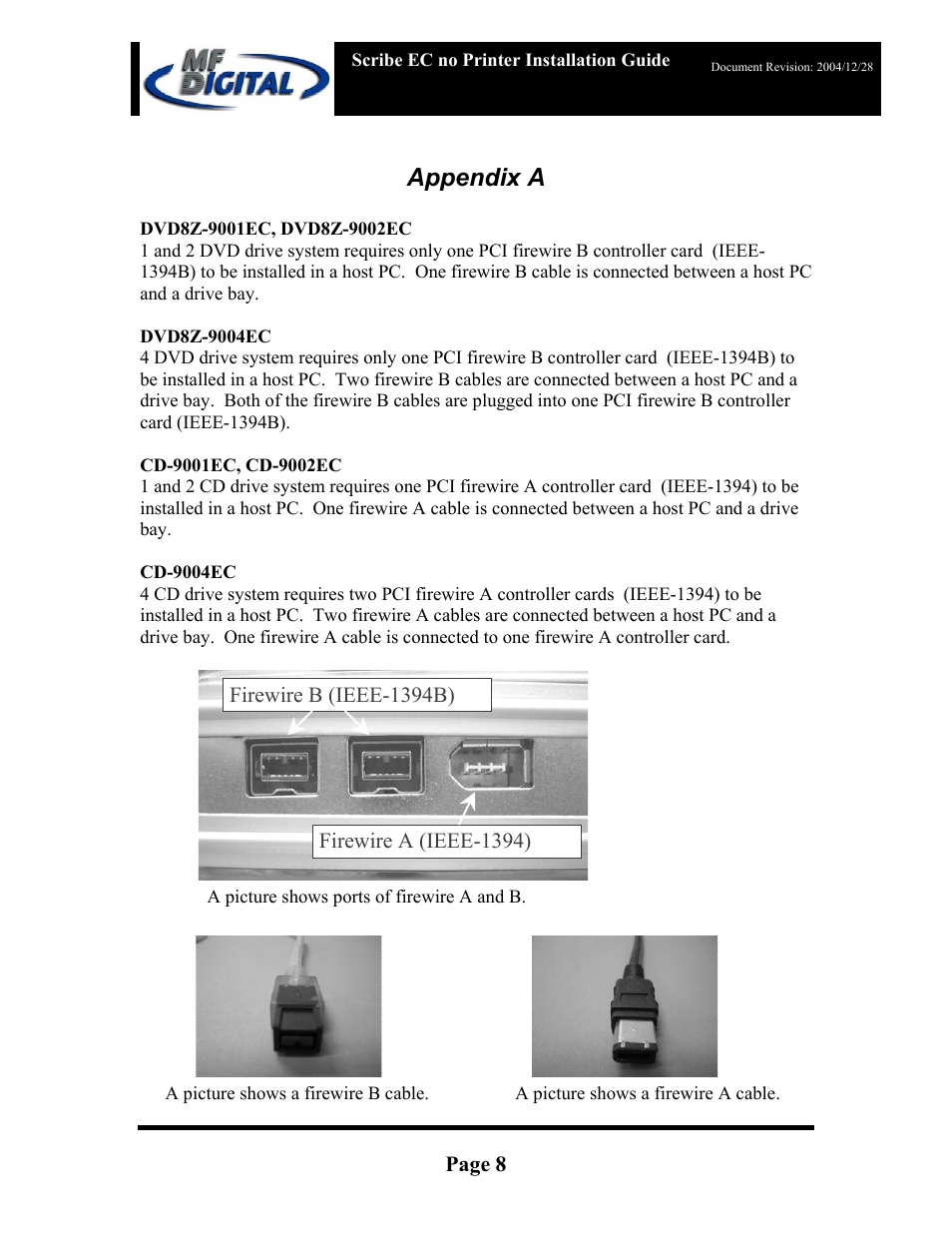 Appendix a, Page 8 | MF Digital ScribeEC with NO PRINTER User Manual | Page 8 / 9
