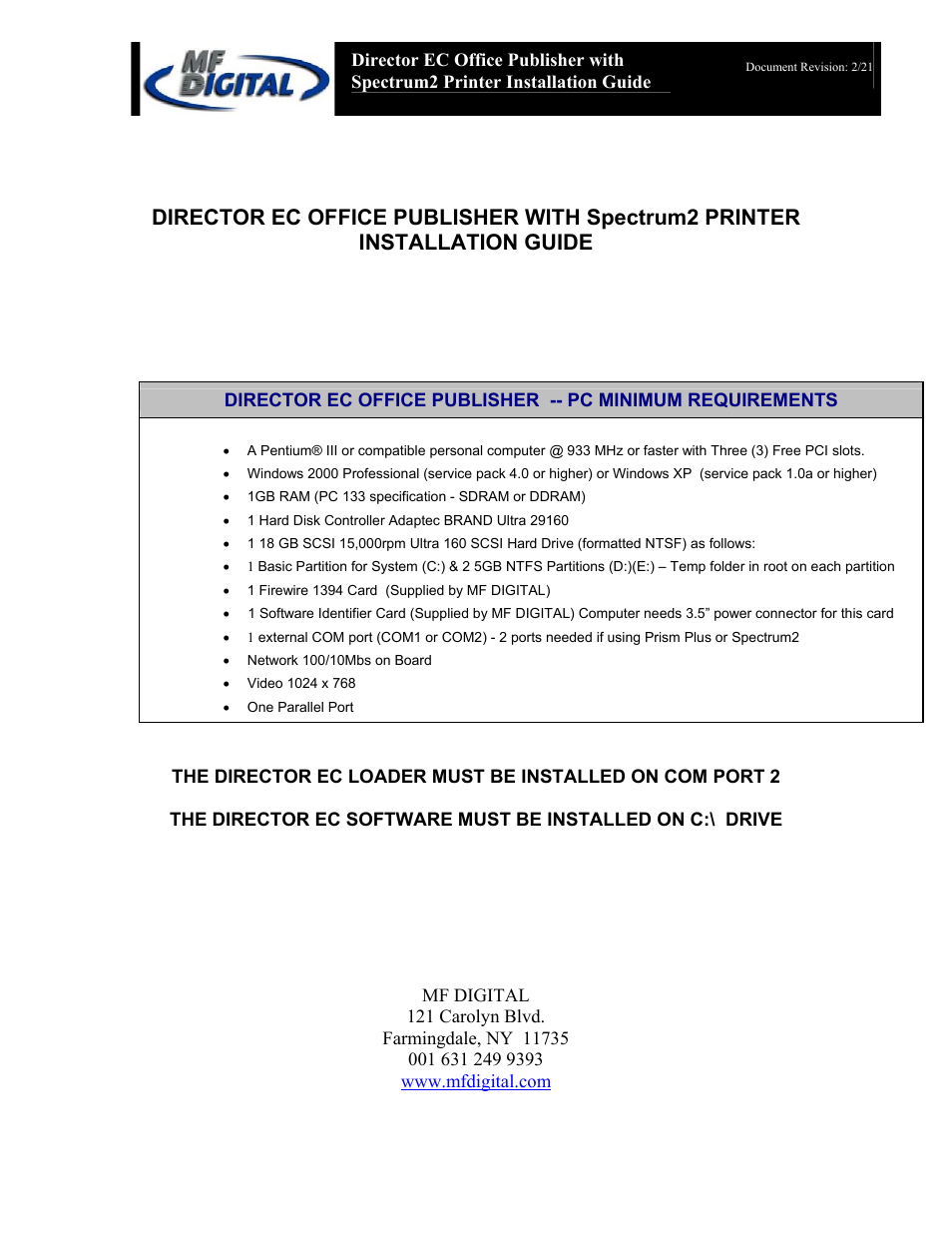 MF Digital DIRECTOR EC OFFICE PUBLISHER WITH Spectrum2 PRINTER User Manual | 14 pages