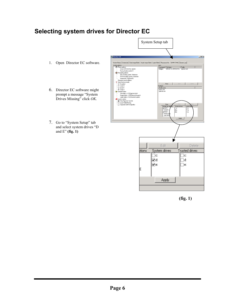 Turning off auto run on cd-rom, Selecting system drives for director ec, Page 6 | MF Digital DIRECTOR EC OFFICE PUBLISHER WITH Spectrum2 PRINTER User Manual | Page 6 / 14