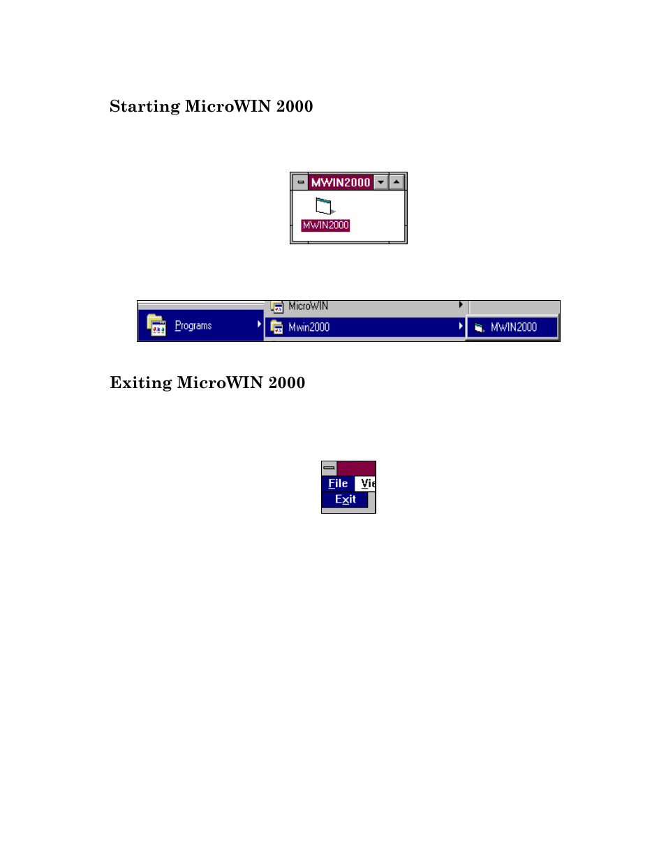 Starting microwin 2000, Exiting microwin 2000 | Microtel MicroWin 2000 User Manual | Page 10 / 110