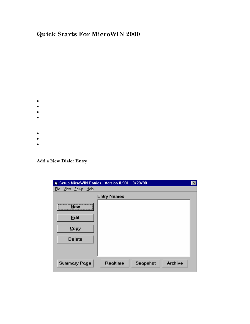 Quick starts for microwin 2000 | Microtel MicroWin 2000 User Manual | Page 21 / 110