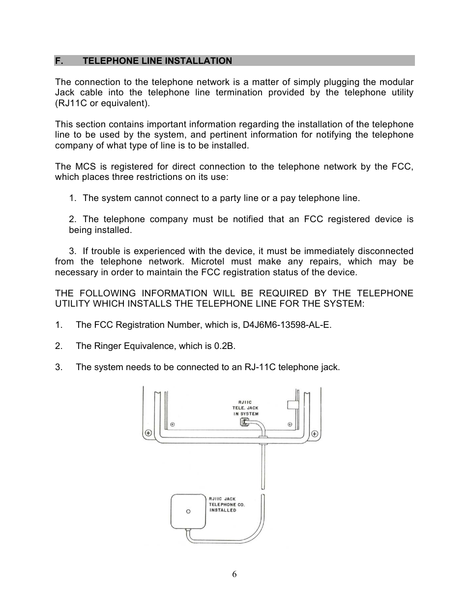 F.telephone line installation | Microtel Series 100 User Manual | Page 10 / 28