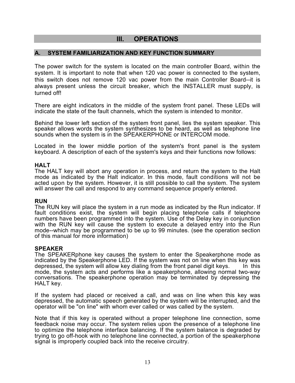 Iii.operations, Halt, Speaker | Microtel Series 100 User Manual | Page 17 / 28