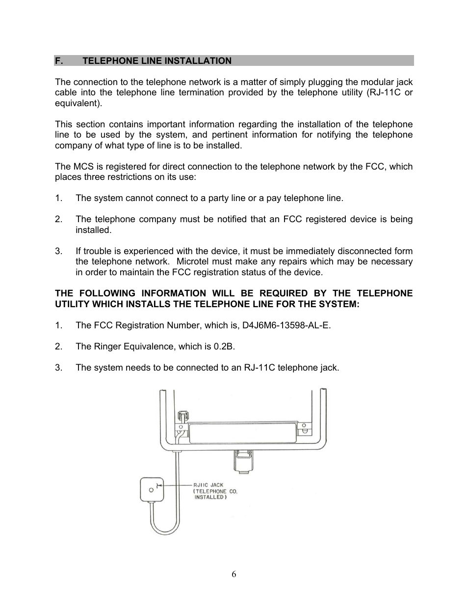 F.telephone line installation | Microtel Series 200 User Manual | Page 10 / 27