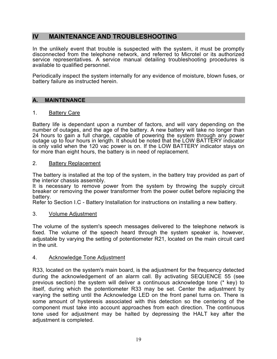Ivmaintenance and troubleshooting | Microtel Series 200 User Manual | Page 23 / 27